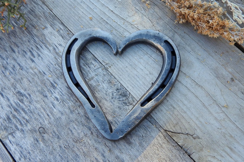 Hand Forged Large Rustic Horseshoe Heart, 4 1/2 inches by 4 1/2 inches, Valentine's Gift for Her, Gift for Wife, Rustic Wedding Gift image 2