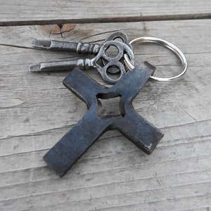 Metal Cross Keychain, Hand Forged Cross, Gift for Him, Blacksmith Item, Auto Accessory, Gift for Her, Christian Gift. Gift for Pastor