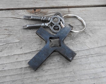 Metal Cross Keychain, Hand Forged Cross, Gift for Him, Blacksmith Item, Auto Accessory, Gift for Her, Christian Gift. Gift for Pastor