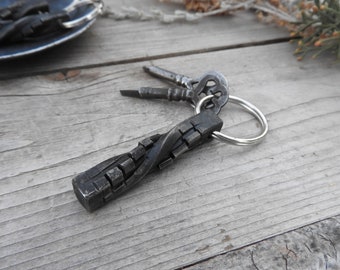Unique Metal Keychain Gift for Gamer, Hand Forged, Gift for Him, Cube Twist, Blacksmith, Groomsmen Gift, Viking keychain, New Car Gift