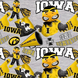 IA-1164 Iowa Mascot on Grey Cotton Fabric from Sykel Enterprises