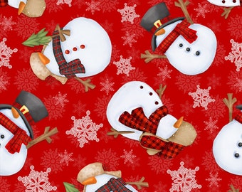 Red Tossed Snowmen Flannel F9272-88 - Flannel Gnomies by Shelly Comiskey Collection from Henry Glass