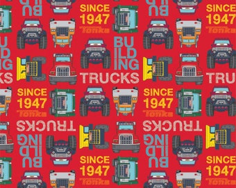 Camelot Tonka Trucks Collection Fabric - Red with trucks