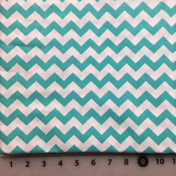 Teal and White Chevron Cotton fabric from Checker Fabrics
