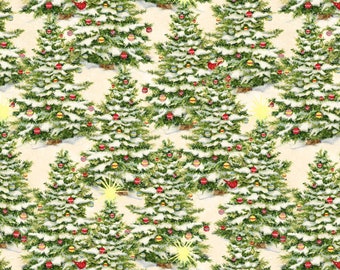 The Joy of Giving Green Packed Trees Cream Fabric for Wilmington Prints
