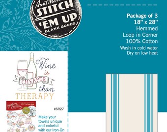 Aunt Martha’s Stitch ‘Em Up Retro Stripe Towels Turquoise 18" X 28" Cotton Package of 3