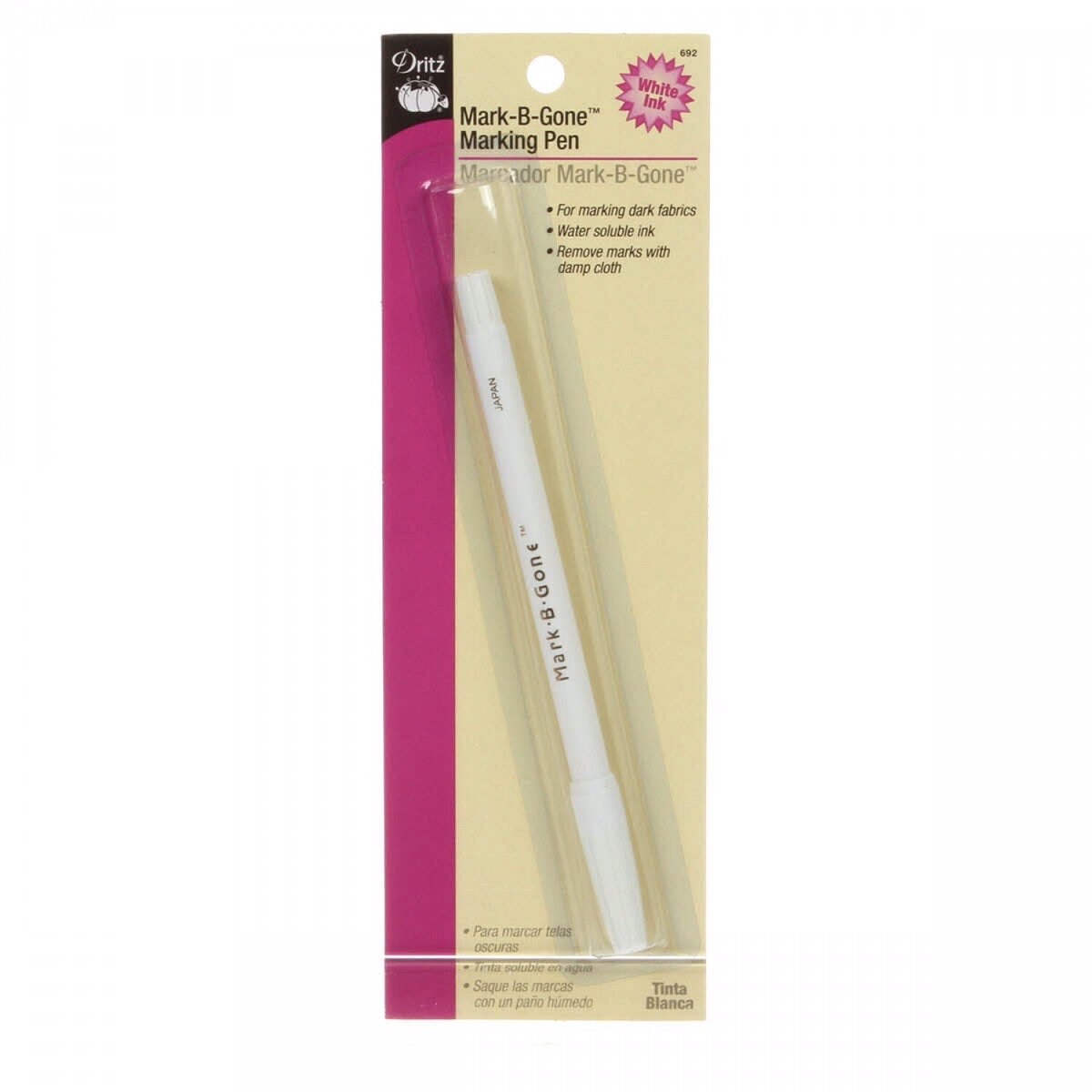 White Dritz Mark-b-gone Fabric Marking Pen. 1 White Fabric Marking Pen per  Package for Dark Fabrics. Water Soluble Ink. Dritz 692 