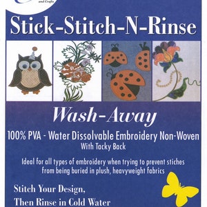 STICK AND STITCH Washaway Embroidery Kit Stabilizer Pack 7 Wildflower Bunch  and Border Rinse With Water Embroidery Backing Interfacing 