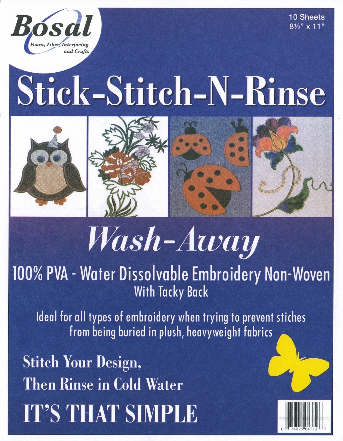 Bosal Stick-stitch-n-rinse Wash Away Stabilizer Ideal for Embroidery 10  Sheets 8 1/2 X 11 