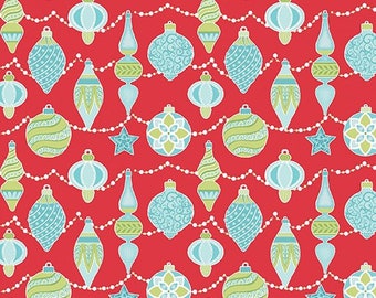 Ornaments on Red 10053-10 Cotton Fabric Sparkle Collection from Contempo Studio