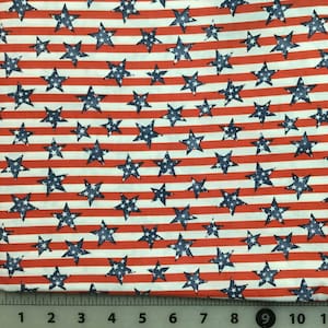 Checker Fabrics Blue Stars with small White Stars on Red and White Striped Background Patriotic Cotton Fabric from