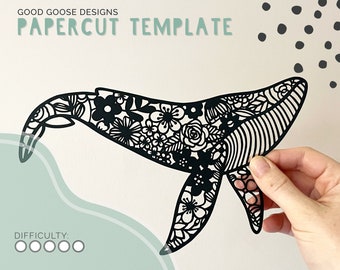 Floral whale flower humpback | Papercutting template for personal use only | PDF, PNG & SVG