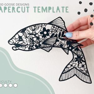 Floral salmon flower fish | Papercutting template for personal use only | PDF, PNG & SVG
