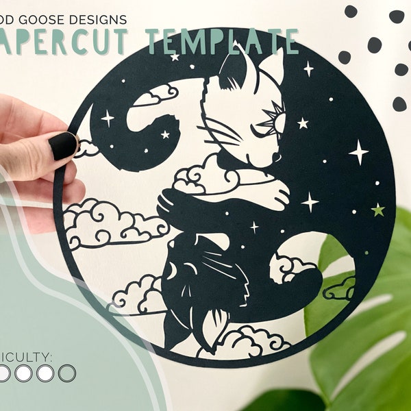 Day and night kitties papercut template | Yin yang cats| PDF, SVG and PNG files