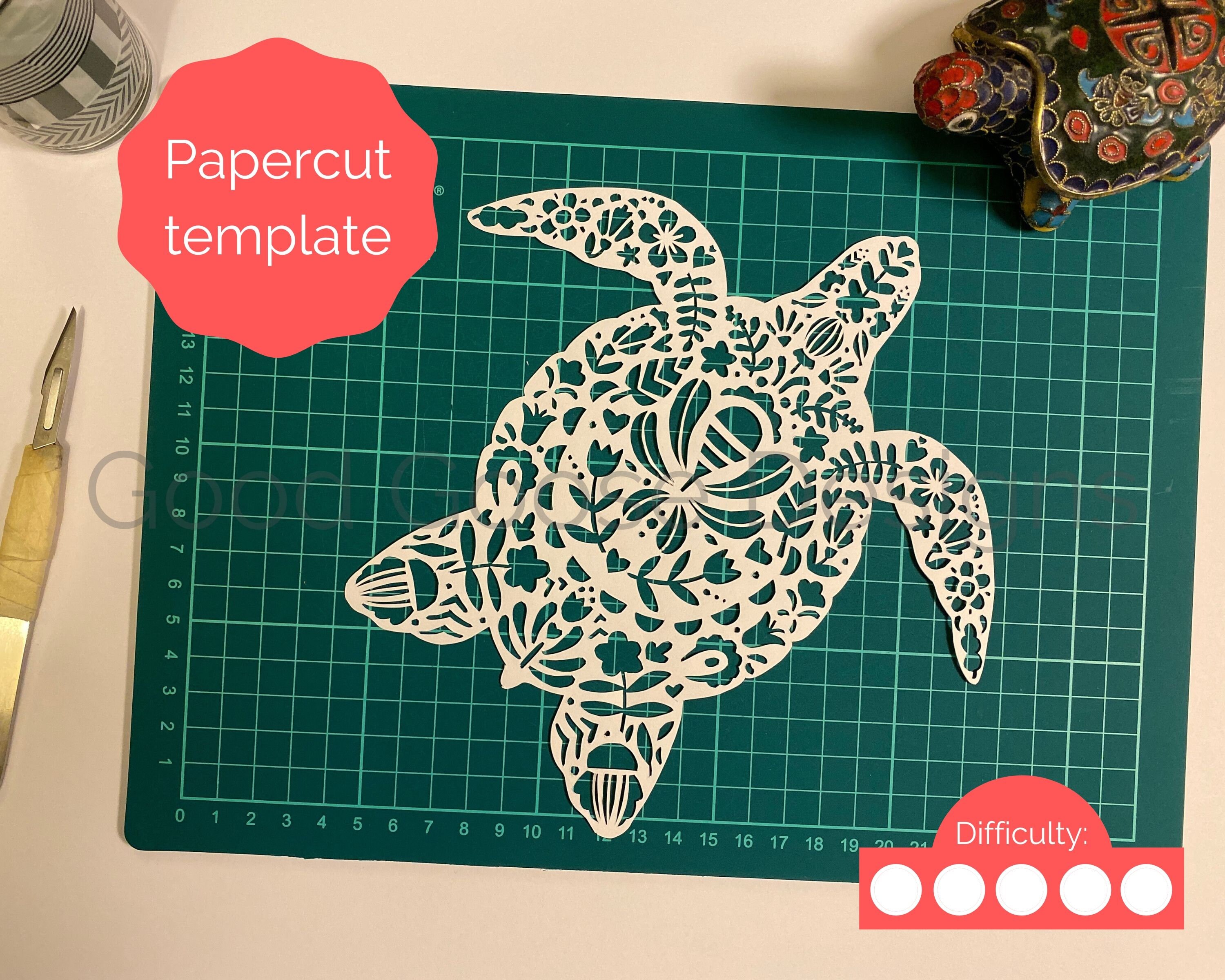 Folk art turtle | Papercutting template for personal use | PDF, SVG & PNG