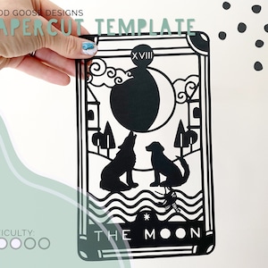 Carta del Tarot La Luna - Plantilla de corte de papel solo para uso personal / PDF, PNG y SVG