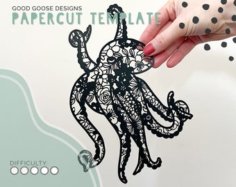 Floral octopus - Papercutting template for personal use only | PDF, PNG & SVG