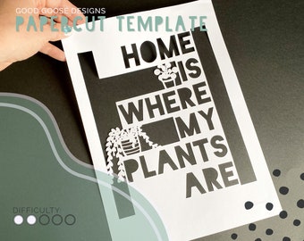 La casa è dove sono le mie piante - Modello di pianta d'appartamento con taglio della carta solo per uso personale / PDF, PNG e SVG