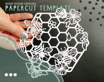 Honeycomb and bees (design 2) - Papercutting template for personal use only | PDF, PNG and SVG