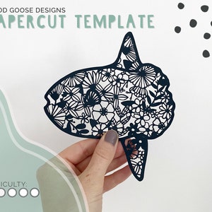 Floral Sunfish papercutting template | Mola mola, ocean sun fish | For personal use | PDF, PNG & SVG