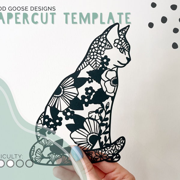 Floral cat - Papercutting template for personal use only | PDF, PNG & SVG