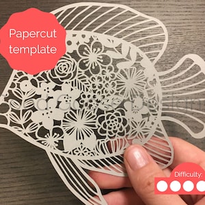 Floral angelfish | Tropical fish art | Papercutting template | For personal use | PDF, SVG & PNG