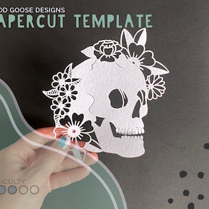 Skull and flowers - Papercutting template for personal use only | Traditional tattoo style | PDF, PNG & SVG