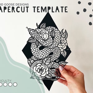 Serpente e peonie - Modello per ritaglio di carta solo per uso personale / PDF, PNG e SVG