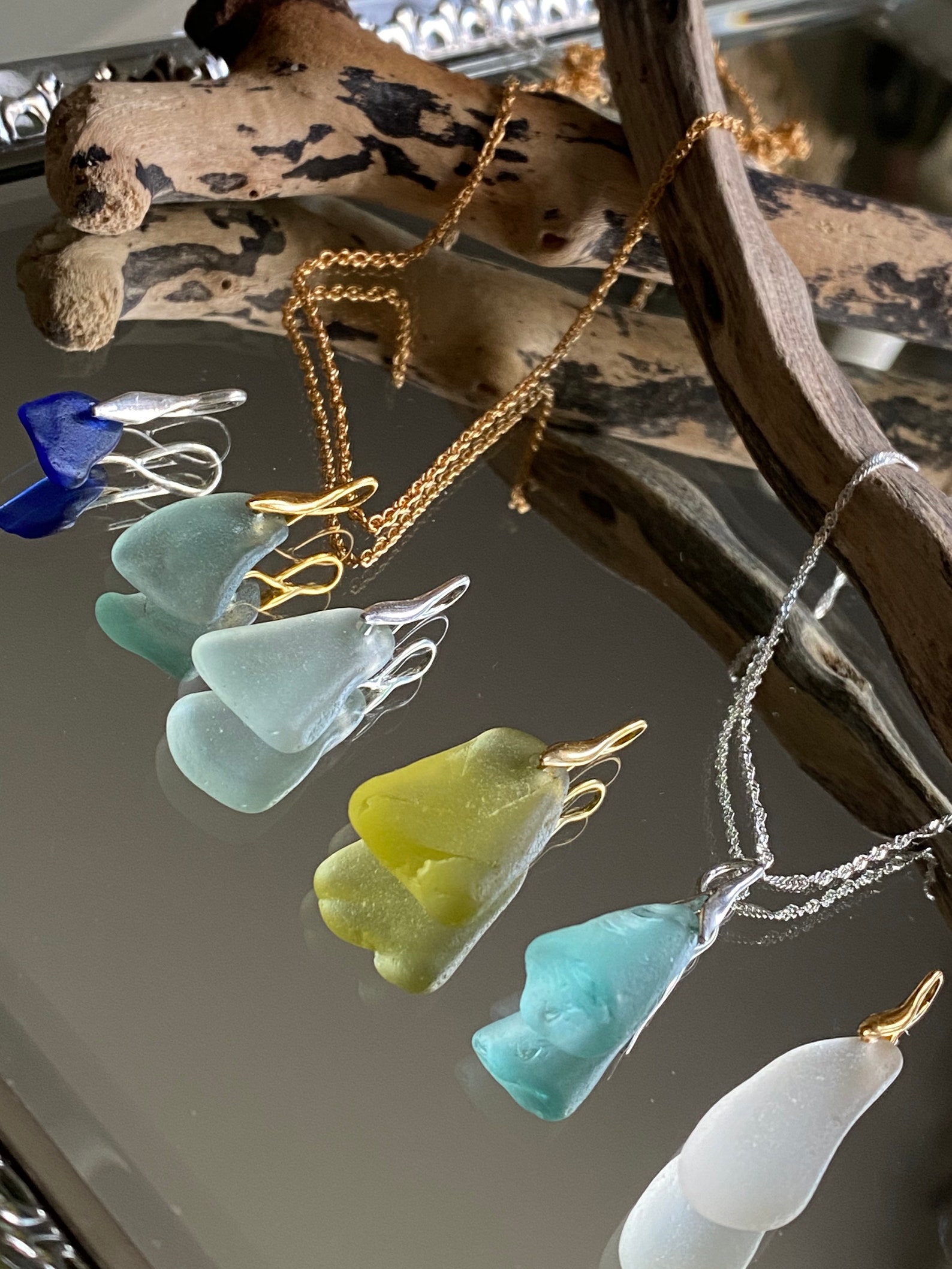 Cornish White Sea Glass Pendant on a sterling silver gold Etsy