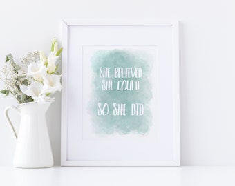 Instant Download || She believed she could So She Did Wall Art || Neutral Watercolor Printable || Nursery Decor || Lemonwood