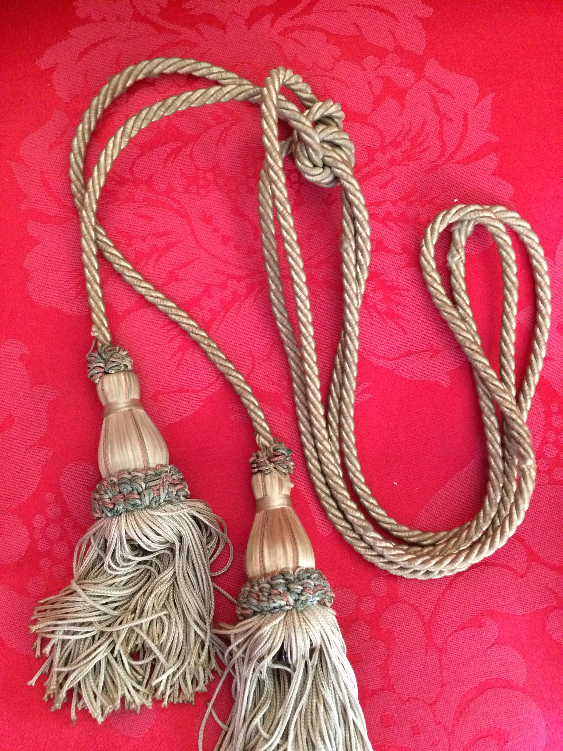 Beige&blue Tassel Tiebacks Vintage Français Passementerie