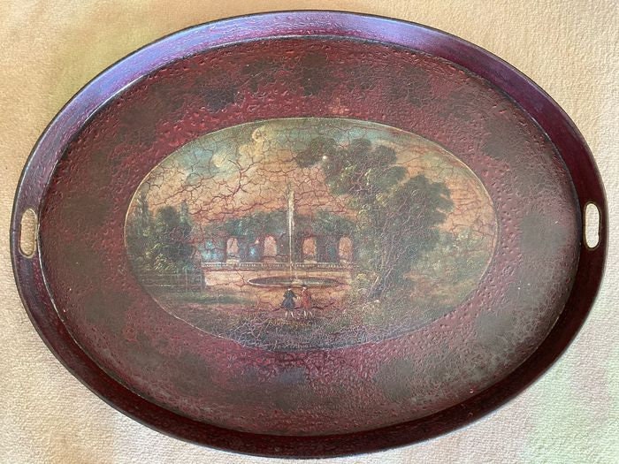 Grand Plateau Ovale - Feuille Peinte Seconde Moitié 19Ème Siècle