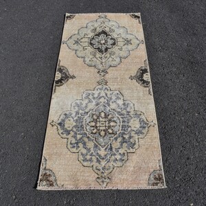 Vintage Turkish Wool Rug: Handmade Pastel Mini Rug (1'90x4'39 Ft)