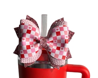 Stanley Valentine Checkered Heart Tumbler Bow Straw Topper, Pink Stanley Cup Accessories, Simple Modern Bow Topper, Stanley Bows