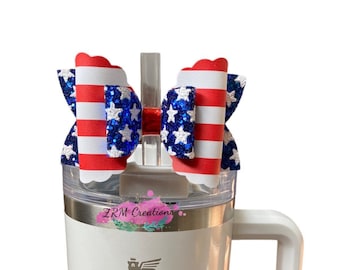 4th of July Bow Straw Topper, Red Blue White Straw Topper Stanley Cup, Simple Modern Straw Topper, Straw Topper for Tumblers, Bows for Cups