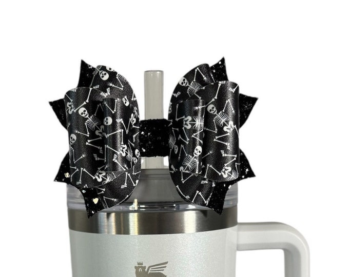 Featured listing image: Skeleton Straw Bow Topper, Halloween Straw Bow Topper, Simple Modern Straw Topper, Starbucks Straw Topper, Bows for Stanley Cup