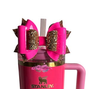 Pink Gold Bow Straw Topper, Bow Straw Topper for Pink Parade Stanley Tumblers, Pink Parade Bow Straw Topper, Stanley Tumbler Accessories