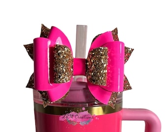 Pink Gold Bow Straw Topper, Bow Straw Topper for Pink Parade Stanley Tumblers, Pink Parade Bow Straw Topper, Stanley Tumbler Accessories