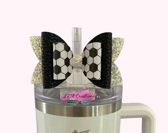 Soccer Straw Bow Topper, Straw Topper for Stanley Cups, Starbucks Straw Topper, Stanley Straw Topper, Soccer Mom Tumbler Bow