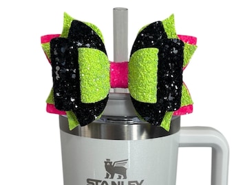 Stanley Black Neon Bow Straw Topper, Stanley Cup Accessories, Starbucks Bow Topper, Simple Modern Bow Topper, Starbucks Accessories