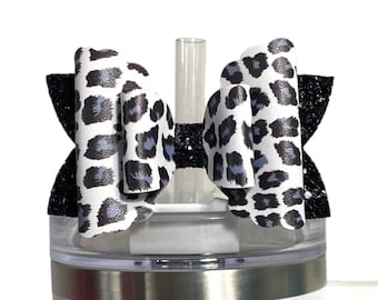 Black & White Leopard Bow Straw Topper, Straw Bow Topper for Stanley Cups, Starbucks Straw Topper, Stanley Straw Topper, Bows for Tumblers
