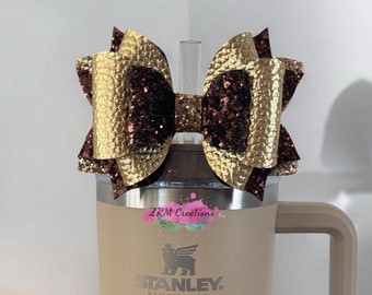 Stanley Chocolate Gold Bow Topper, Brown Stanley Tumbler Straw Topper, Stanley Cup Accessories, Simple Modern Straw Topper, Bow for Tumbler