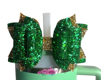 Stanley Shamrock Green St Patricks Day Straw Topper, Stanley Green Gold Straw Topper, Stanley Cup Accessories, Simple Modern Trek Bow, Bow