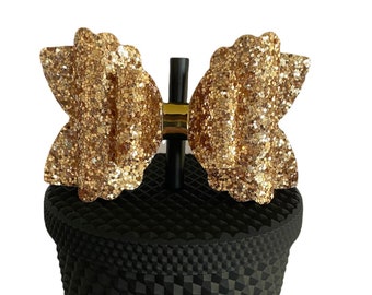 Gold Straw Bow Topper, Straw Bow Topper, Bows for Tumblers, Gold Bow for Straw, Bows for Starbucks Cups, Glitter Straw Topper, Straw Bows