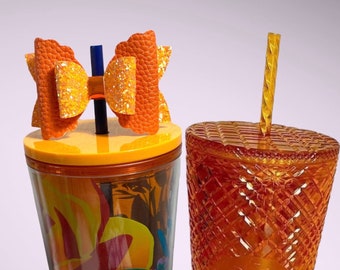 Orange Straw Bow Topper, Bow Straw Topper, Bows for Tumbler, Bows for Mango Jeweled Tumbler Cup, Bows for Cups, Straw Topper, Straw Topper,