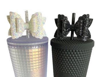 Black White Straw Bow Topper, Bow Straw Topper, Bows for Tumblers, Bows for Cups, Straw Topper Stanley, Glitter Straw Topper, Stanley Topper