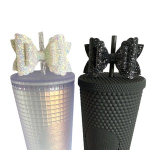 Black White Straw Bow Topper, Bow Straw Topper, Bows for Tumblers, Bows for Cups, Straw Topper Stanley, Glitter Straw Topper, Stanley Topper