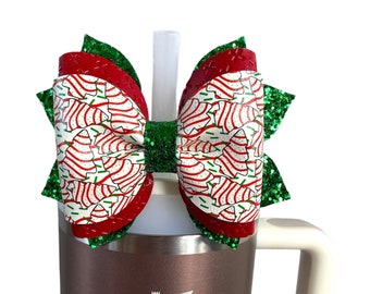 Stanley Christmas Tree Cake Bow Straw Topper, Stanley Cup Accessories, Bow Topper, Simple Modern Straw Topper