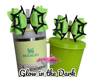 Green Straw Topper, Bow Straw Topper for Starbucks Slime Glow in the Dark, Stanley Bow Topper, Starbucks Straw Topper, Bat Straw Topper