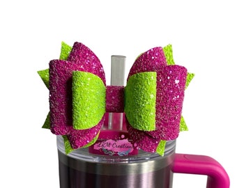 Hot Pink & Neon Green Bow Straw Topper, Stanley Cup Accessories, Bows for Stanley Reverb, Simple Modern Accessories, Stanley Bow Topper, Bow